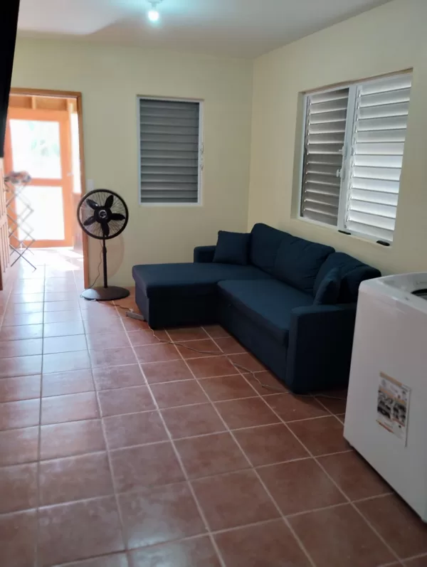 Unfortunately, we have not installed AC in this area. But, we have moved the fan down here